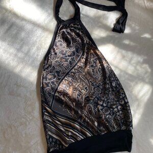 Papaya Black & Tan Silky Paisley Halter Top